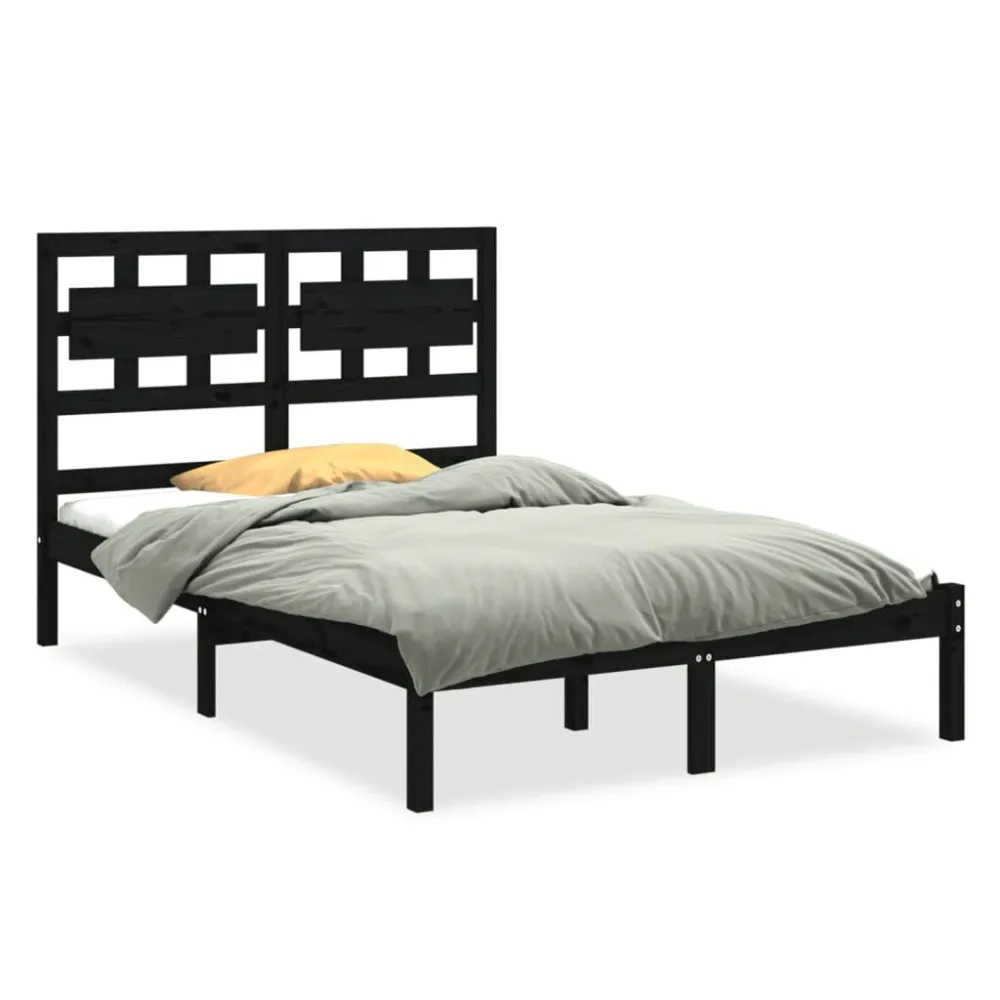 Estrutura de cama 140x200 cm madeira maciç preto