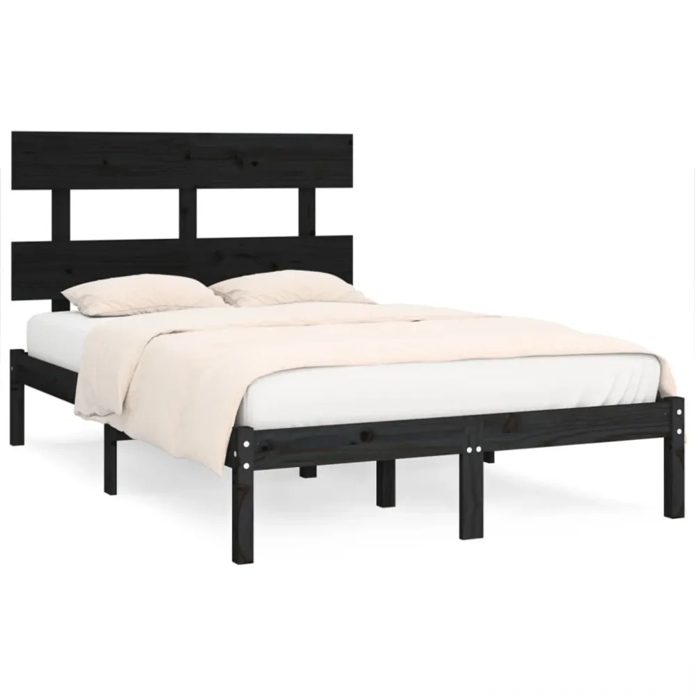Estrutura de cama 140x200 cm madeira maciç preto