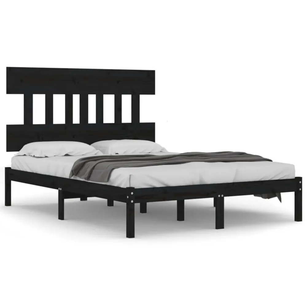 Estrutura de cama 140x200 cm madeira maciç preto