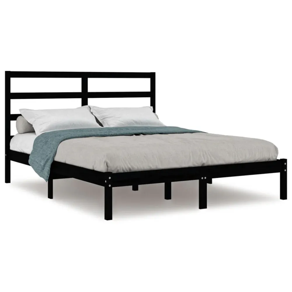 Estrutura de cama 140x200 cm madeira de pinho maciç preto
