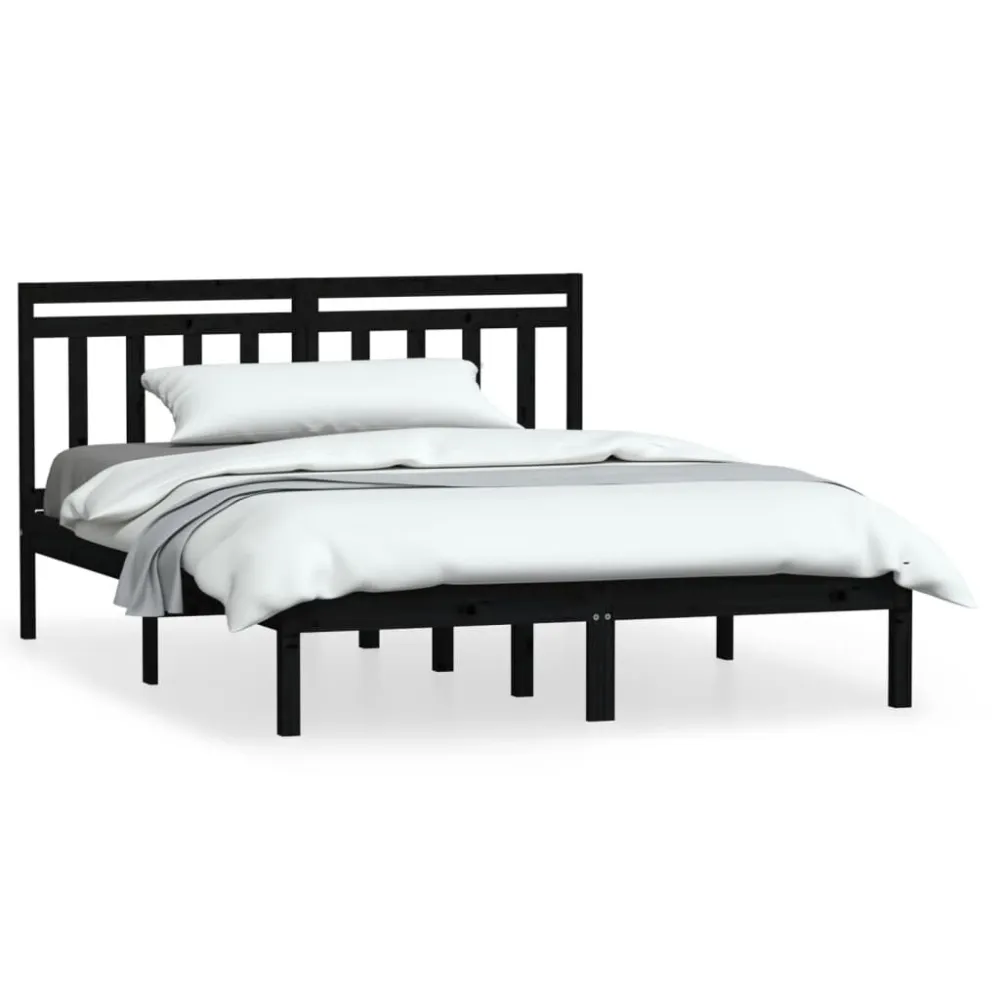 Estrutura de cama 140x200 cm madeira de pinho maciç preto