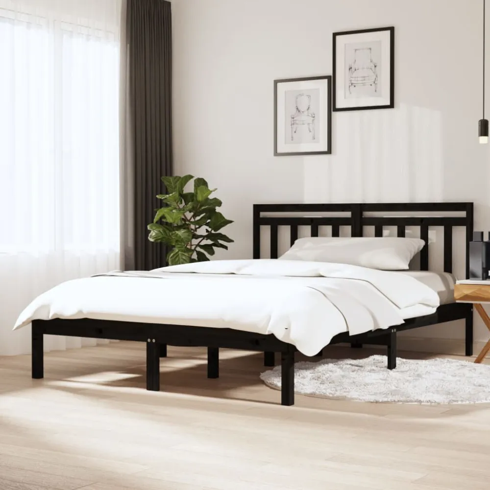 Estrutura de cama 140x200 cm madeira de pinho maciç preto