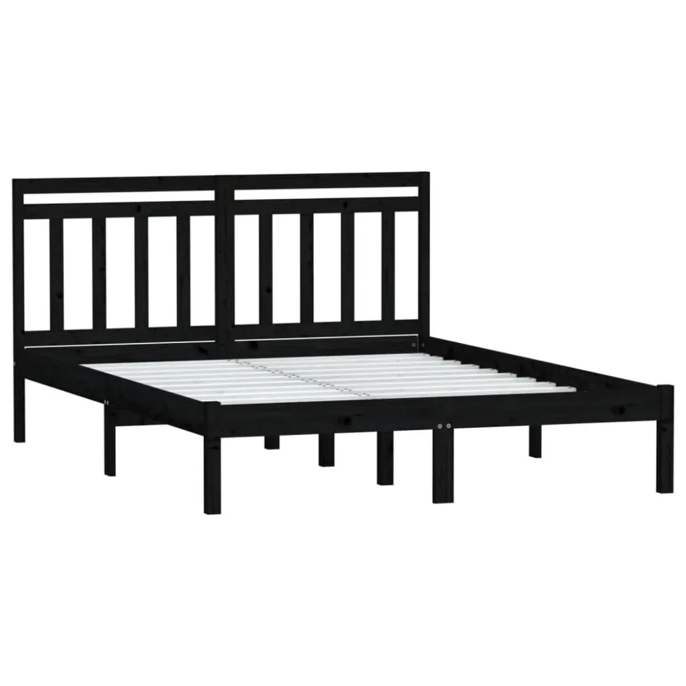 Estrutura de cama 140x200 cm madeira de pinho maciç preto