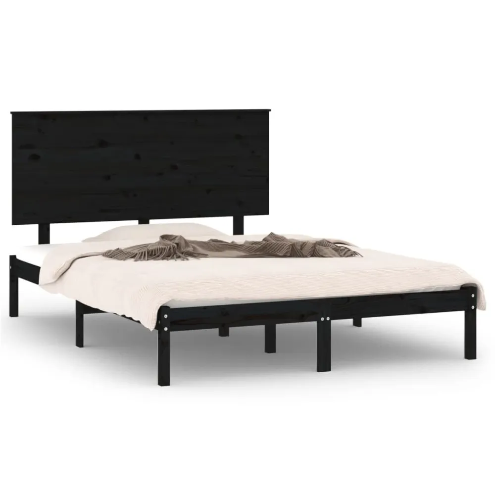 Estrutura de cama 140x200 cm madeira de pinho maciç preto