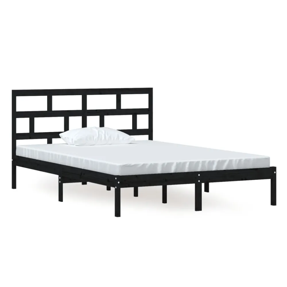 Estrutura de cama 140x200 cm madeira de pinho maciç preto