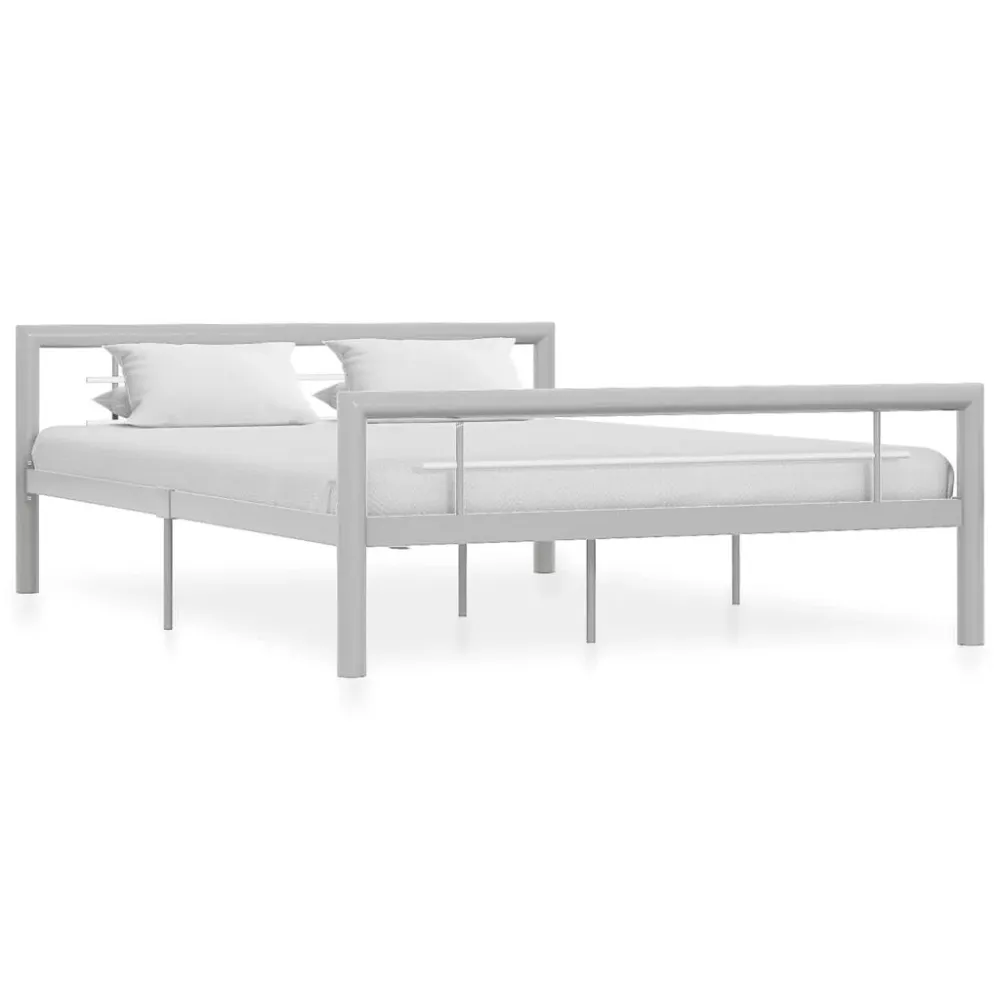 Estrutura de cama 140x200 cm metálico cinzento e branco