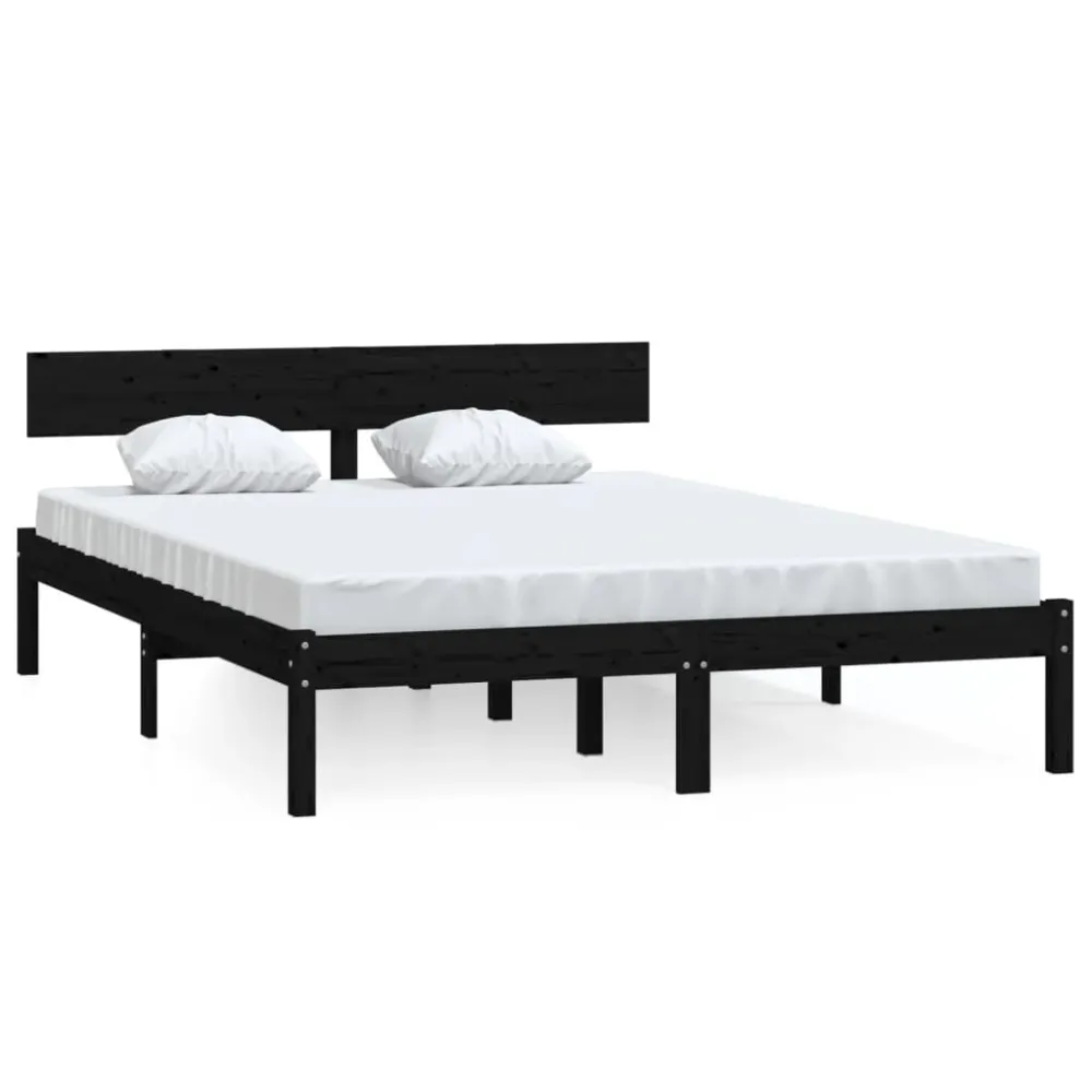 Estrutura de cama 140x200 cm pinho maciço preto