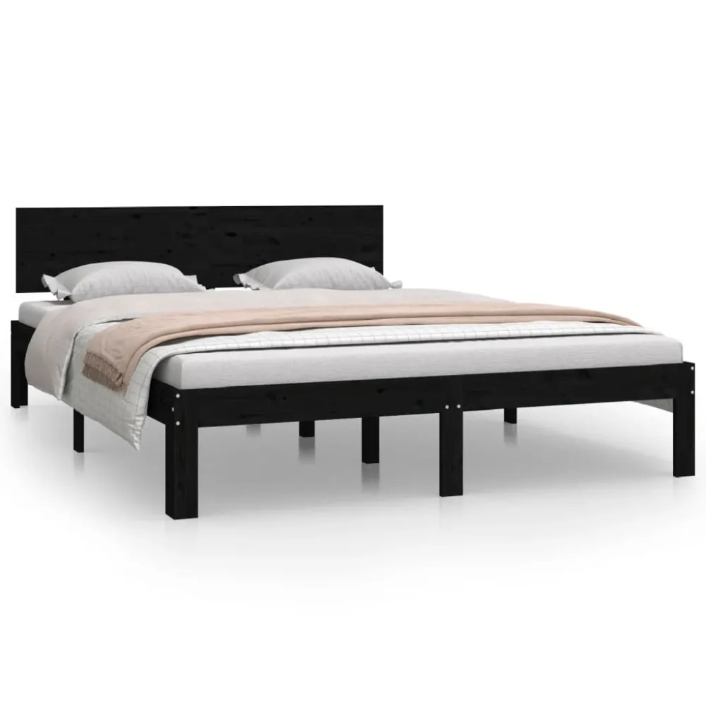 Estrutura de cama 140x200 cm pinho maciço preto