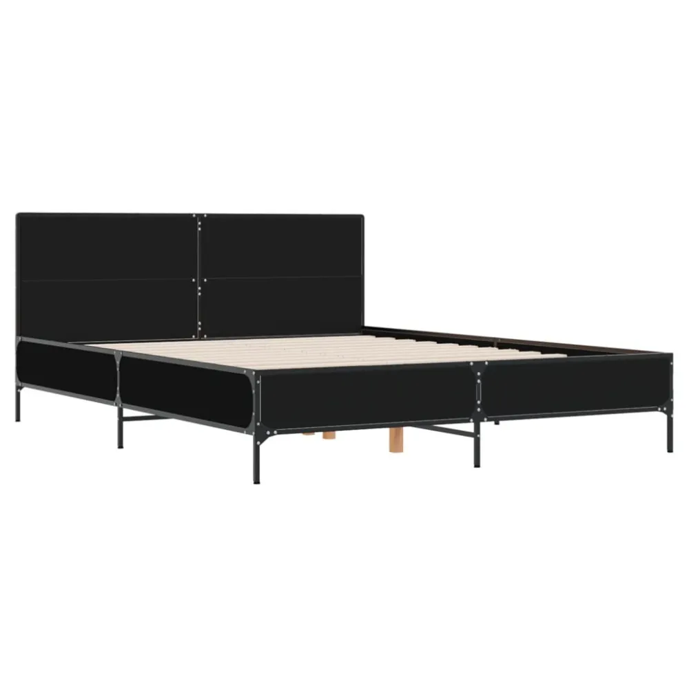 Estrutura de cama 150x200 cm derivados de madeira/metal preto