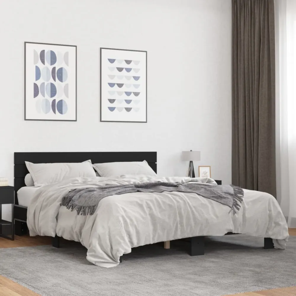 Estrutura de cama 150x200 cm derivados de madeira/metal preto