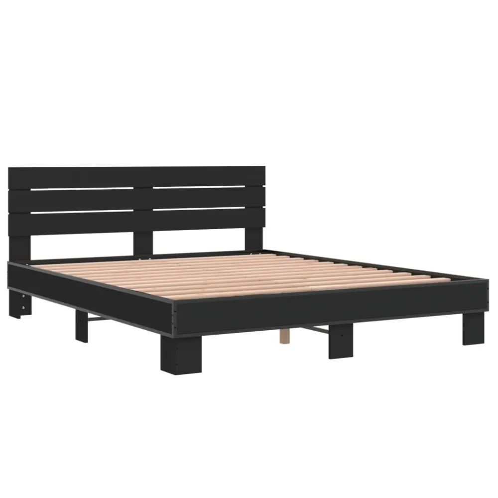 Estrutura de cama 150x200 cm derivados de madeira/metal preto