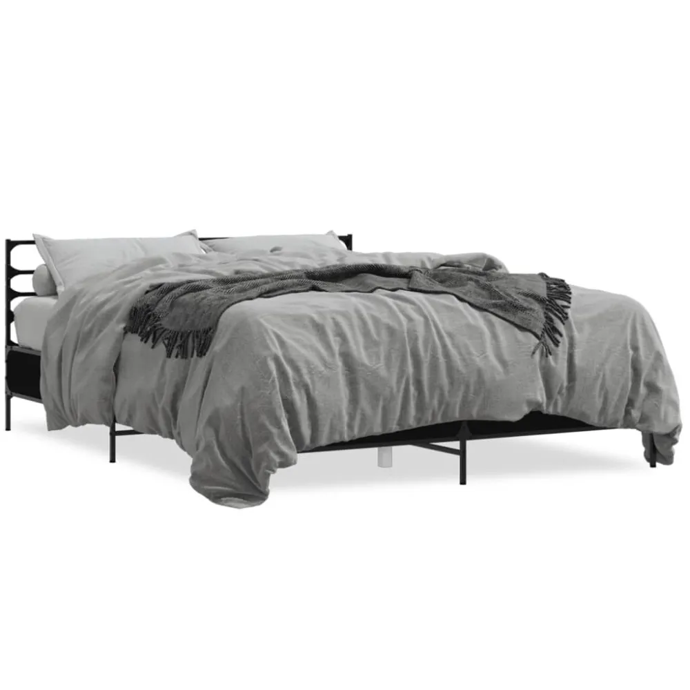 Estrutura de cama 150x200 cm derivados de madeira/metal preto