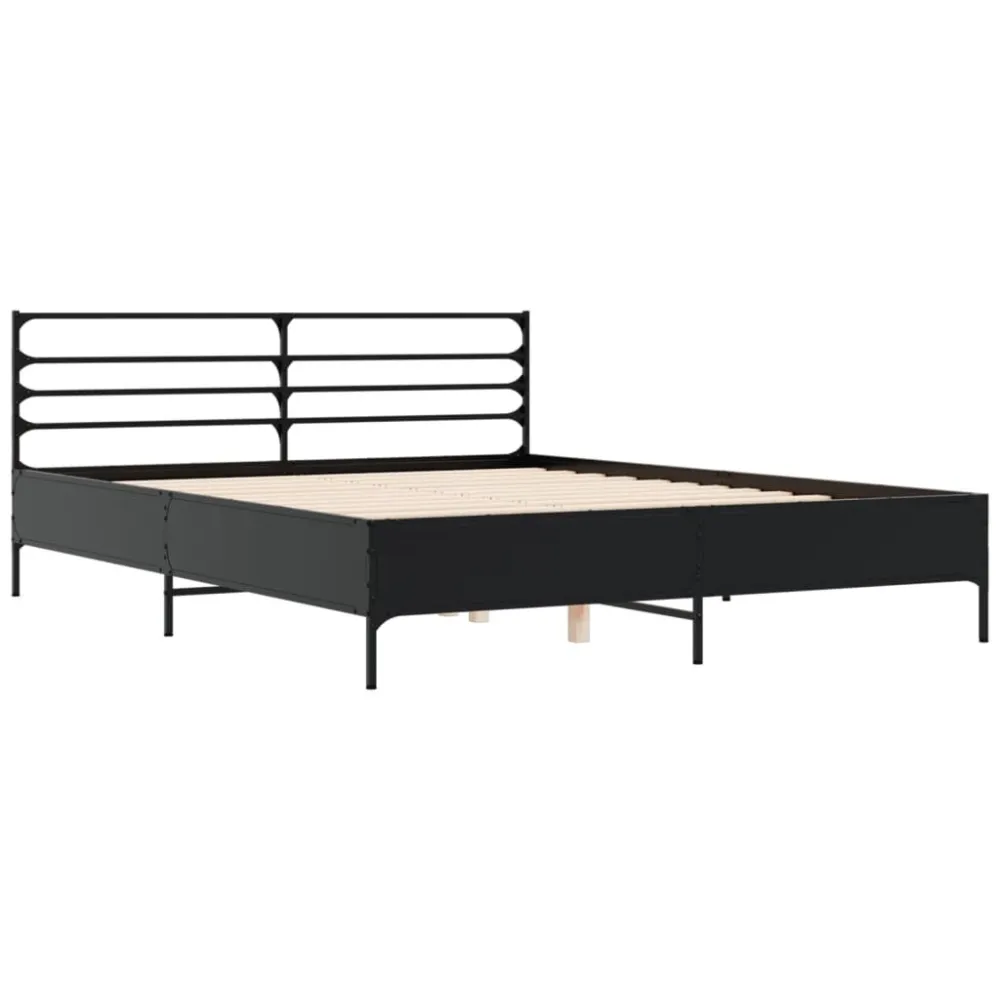 Estrutura de cama 150x200 cm derivados de madeira/metal preto