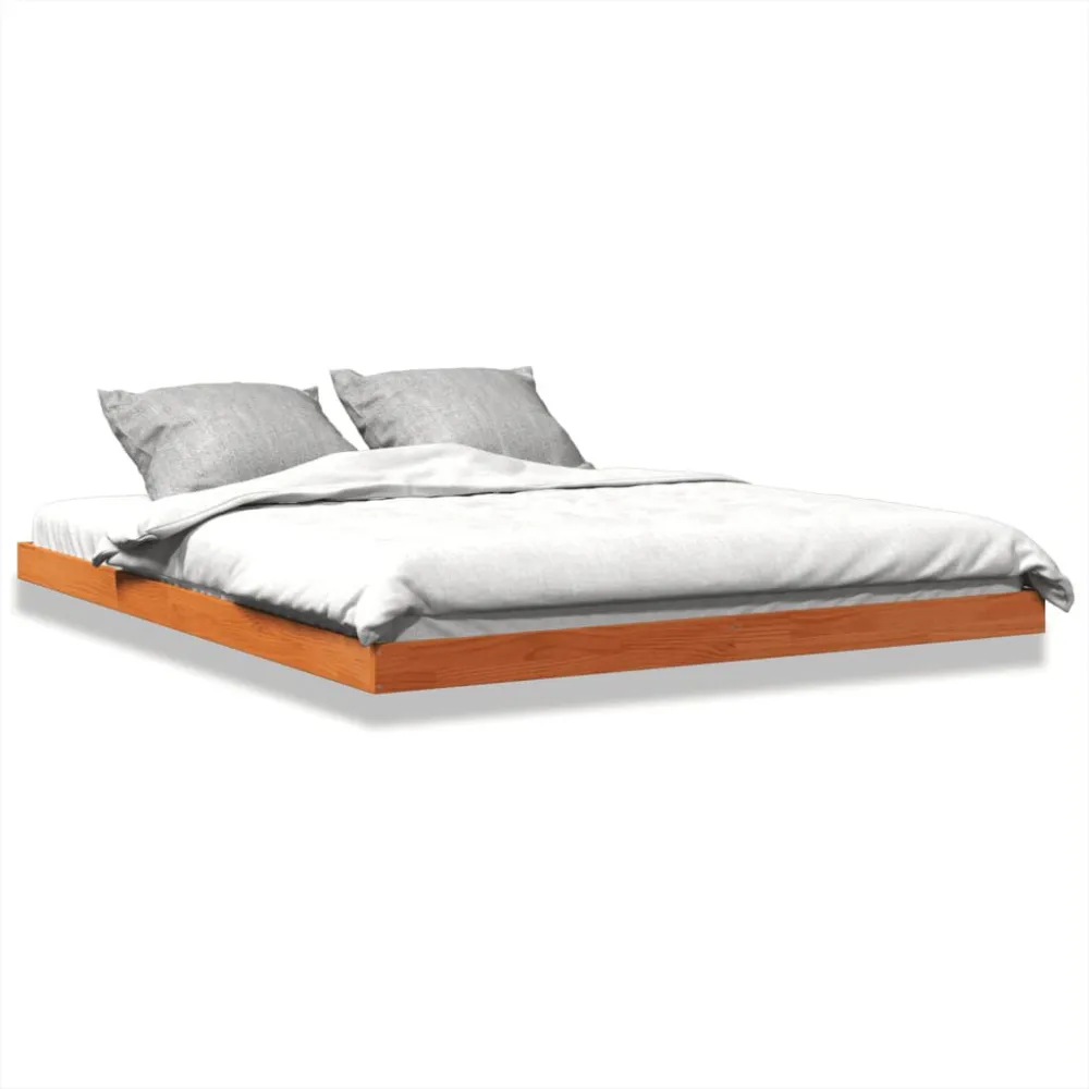 Estrutura de cama 150x200 cm madeira pinho maciç castanho cera