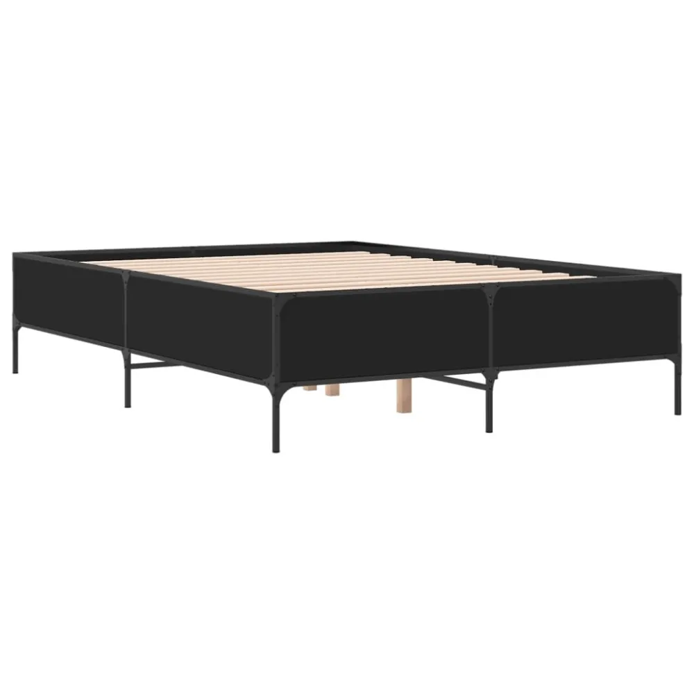 Estrutura de cama 160x200 cm derivados de madeira/metal preto