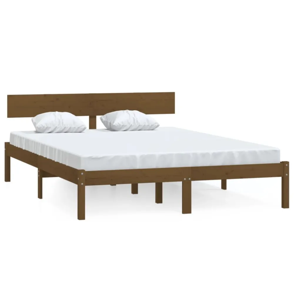 Estrutura de cama 160x200 cm madeira pinho maciço castanho mel