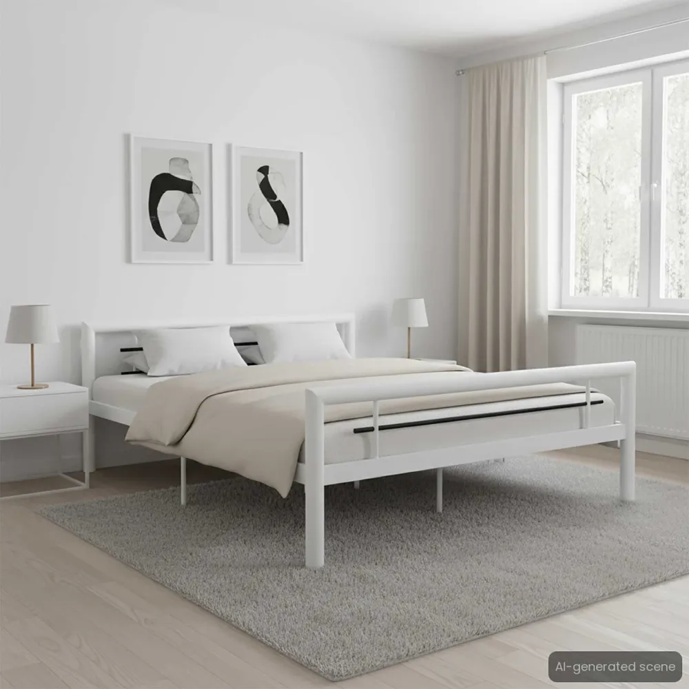 Estrutura de cama 160x200 cm metálico branco e preto