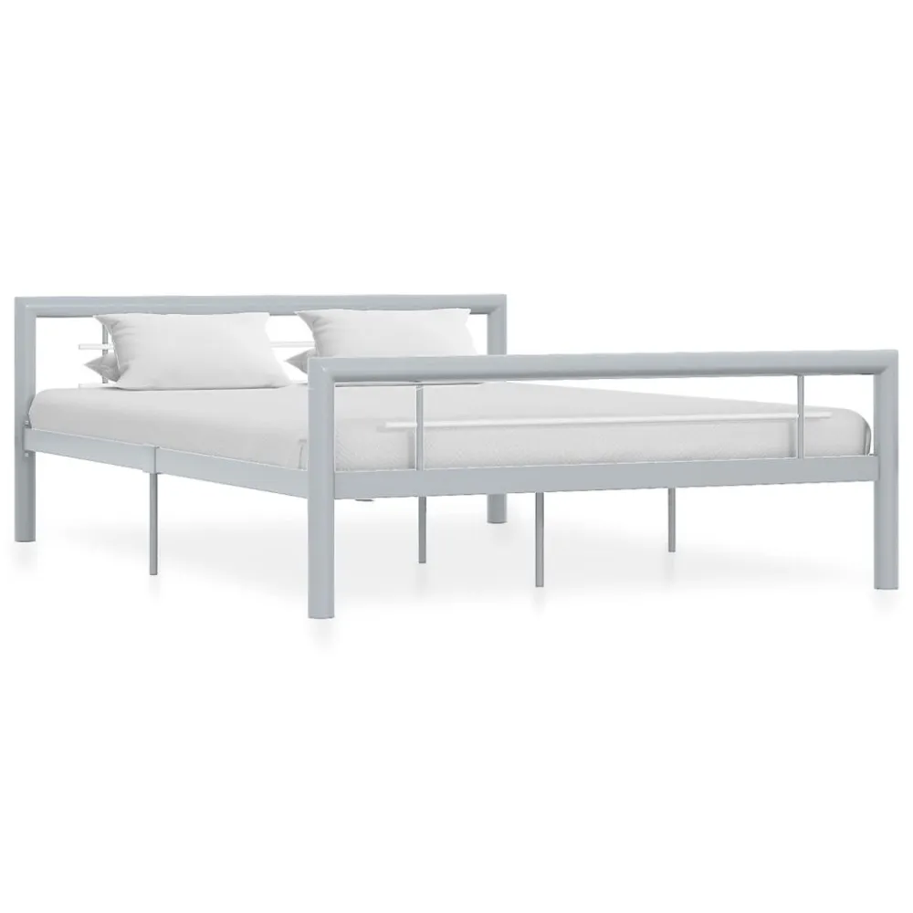 Estrutura de cama 160x200 cm metálico cinzento e branco