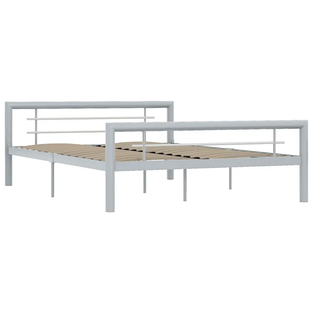 Estrutura de cama 160x200 cm metálico cinzento e branco