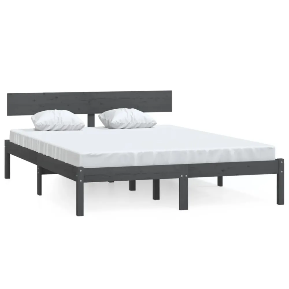 Estrutura de cama 160x200 cm pinho maciço cinzento