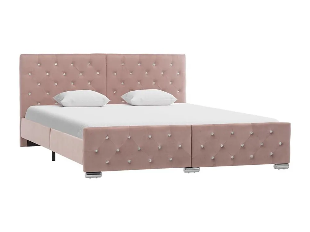 Estrutura de cama 160x200 cm veludo rosa