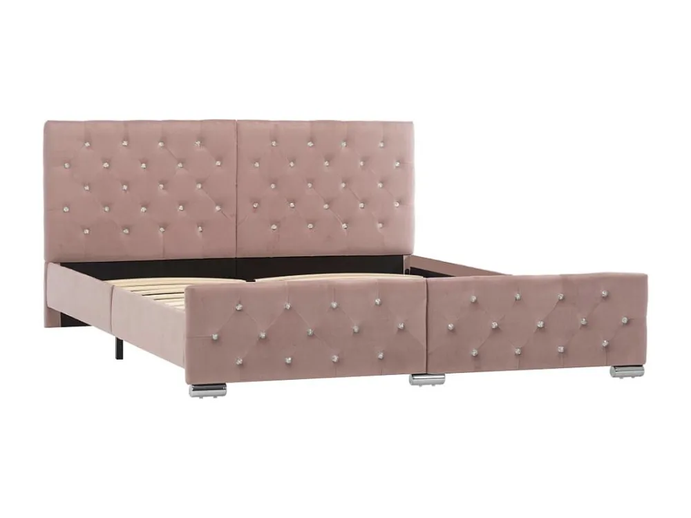 Estrutura de cama 160x200 cm veludo rosa