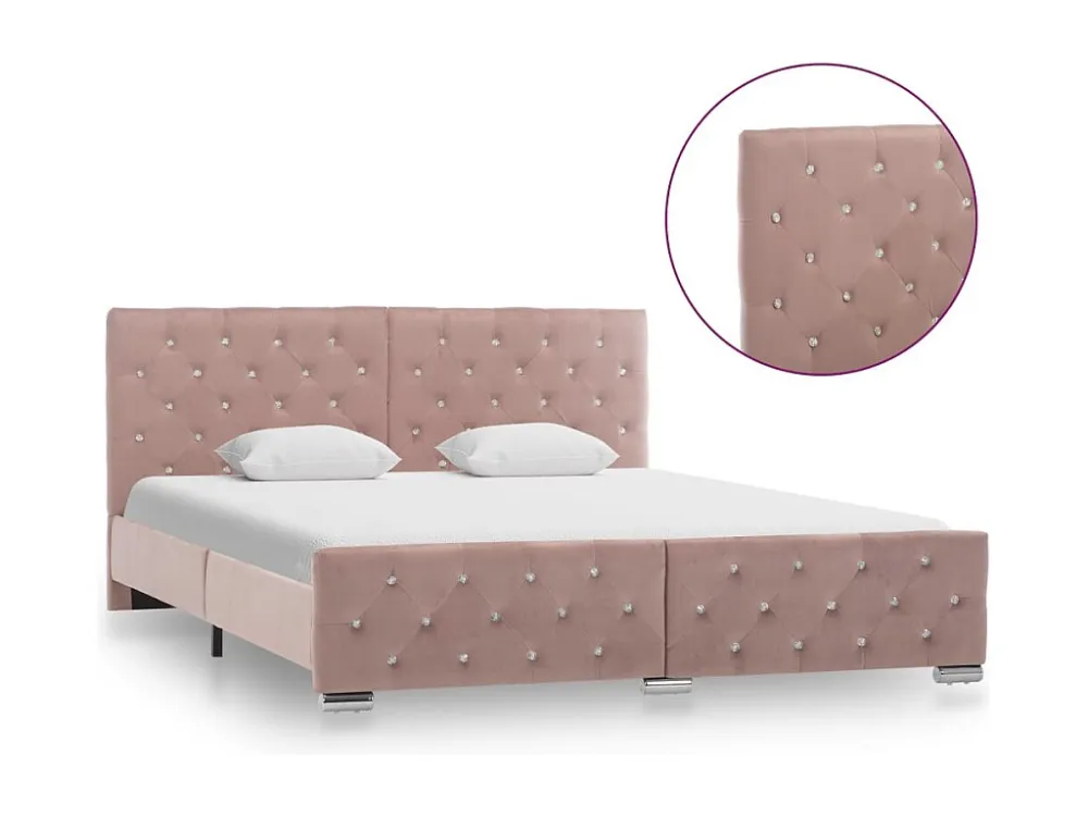 Estrutura de cama 160x200 cm veludo rosa