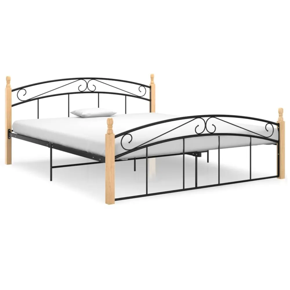 Estrutura de cama 160x200cm metal/madeira carvalho maciç preto
