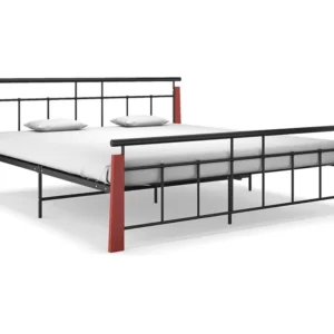 Estrutura de cama 180x200 cm metálico e madeira de carvalho maciç