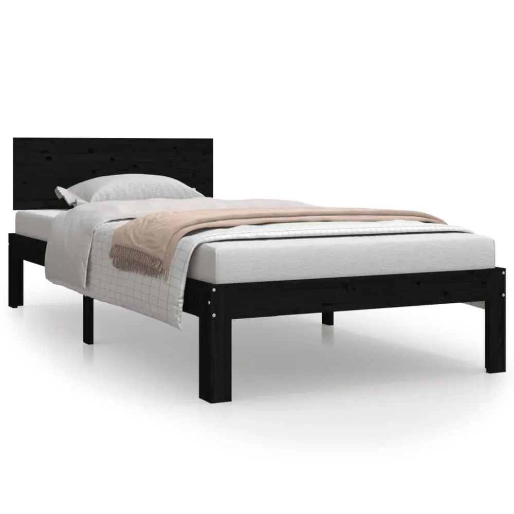 Estrutura de cama 90 x 200 cm madeira de pinho maciç preto