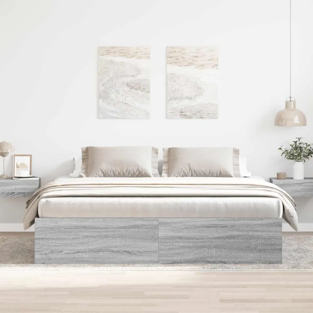 Estrutura de cama 200x200 cm cinzento sonoma