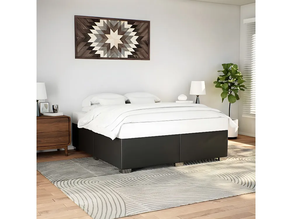 Estrutura de cama 200x200 cm couro artificial preto