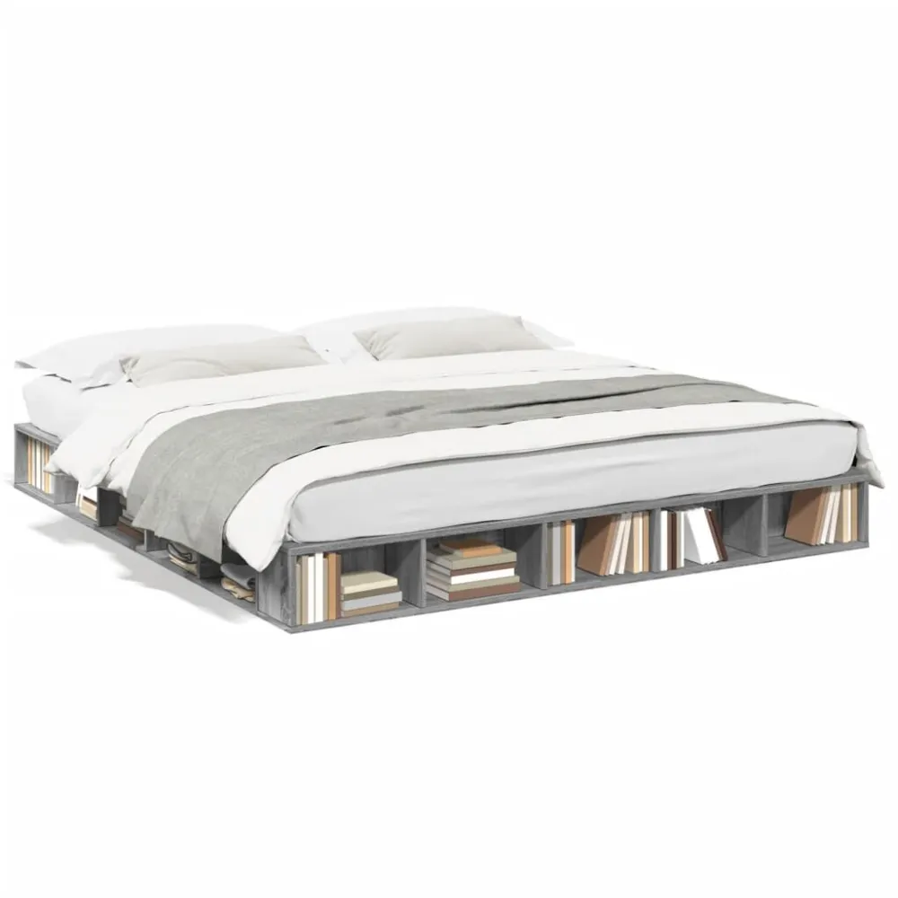 Estrutura de cama 200x200 cm derivados madeira cinzento sonoma