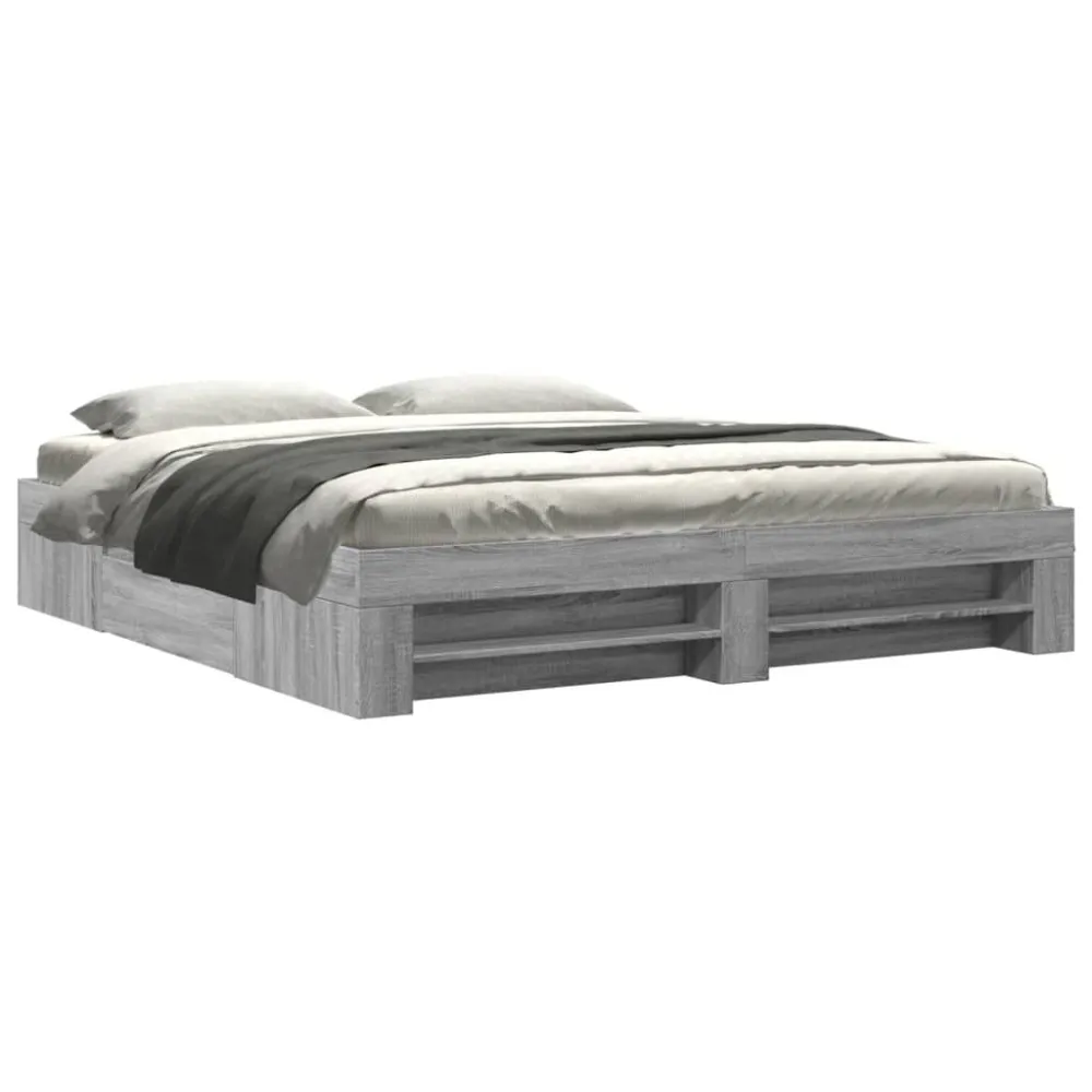 Estrutura de cama 200x200 cm derivados madeira cinzento sonoma