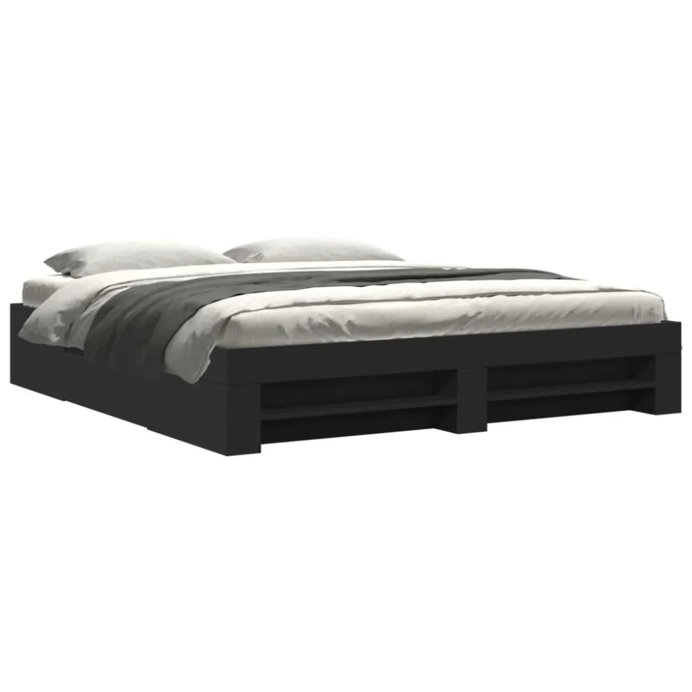 Estrutura de cama 200x200 cm derivados de madeira preto