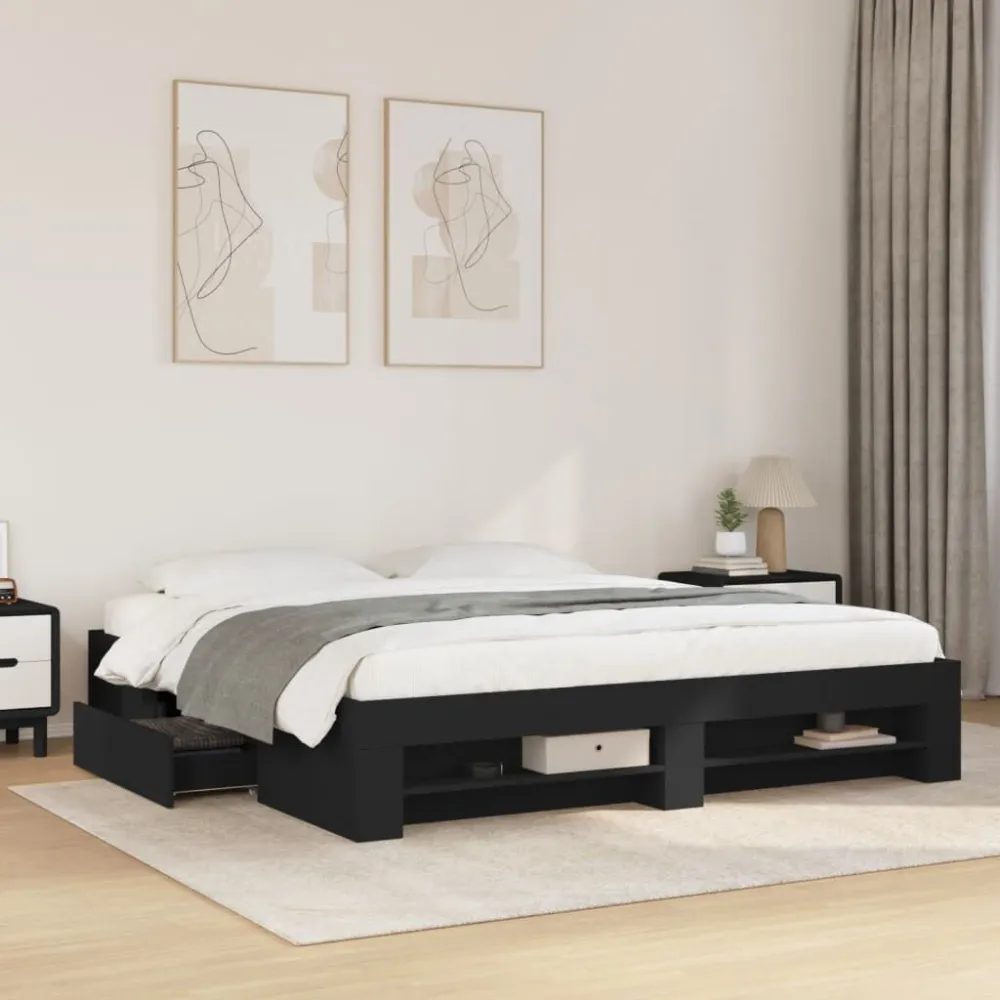 Estrutura de cama 200x200 cm derivados de madeira preto