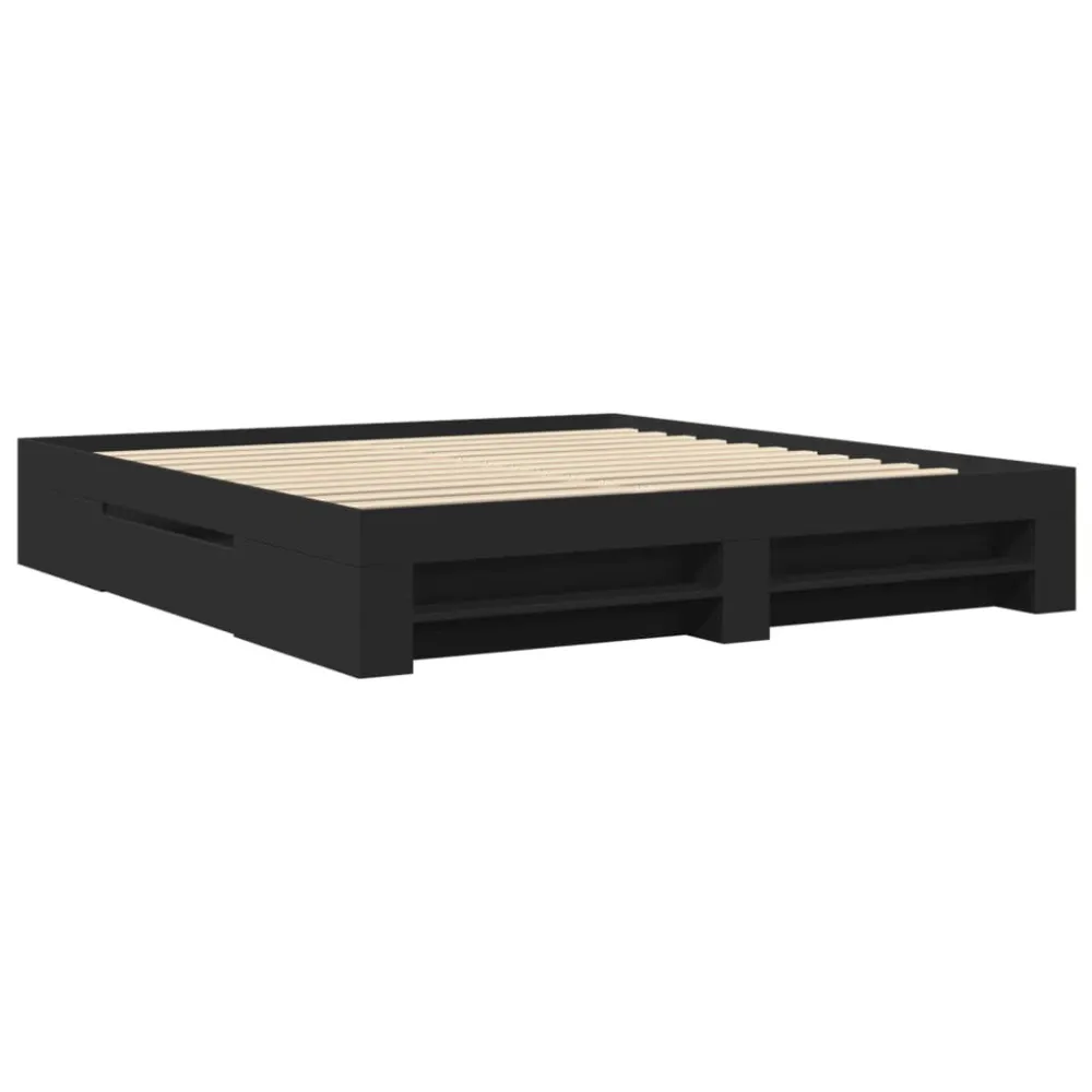 Estrutura de cama 200x200 cm derivados de madeira preto