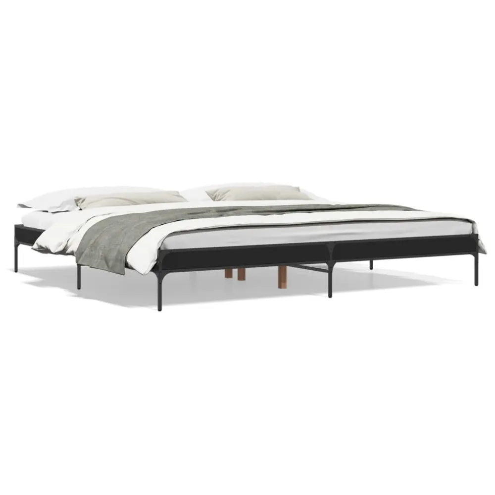 Estrutura de cama 200x200 cm derivados de madeira/metal preto