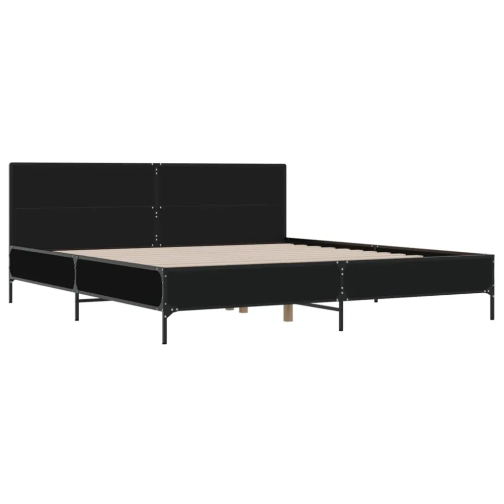Estrutura de cama 200x200 cm derivados de madeira/metal preto