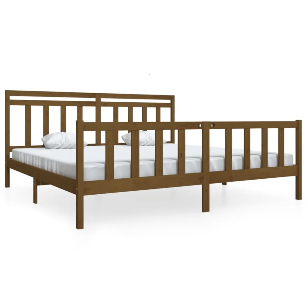 Estrutura de cama 200x200 cm madeira maciç castanho mel