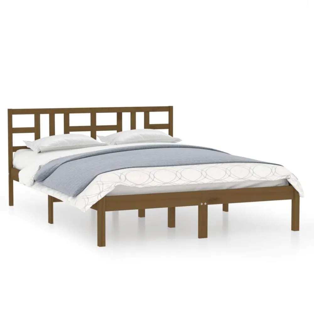 Estrutura de cama 200x200 cm madeira maciç castanho mel