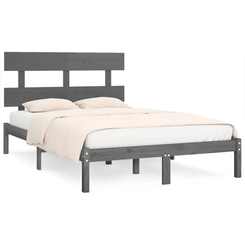 Estrutura de cama 200x200 cm madeira maciç cinzento