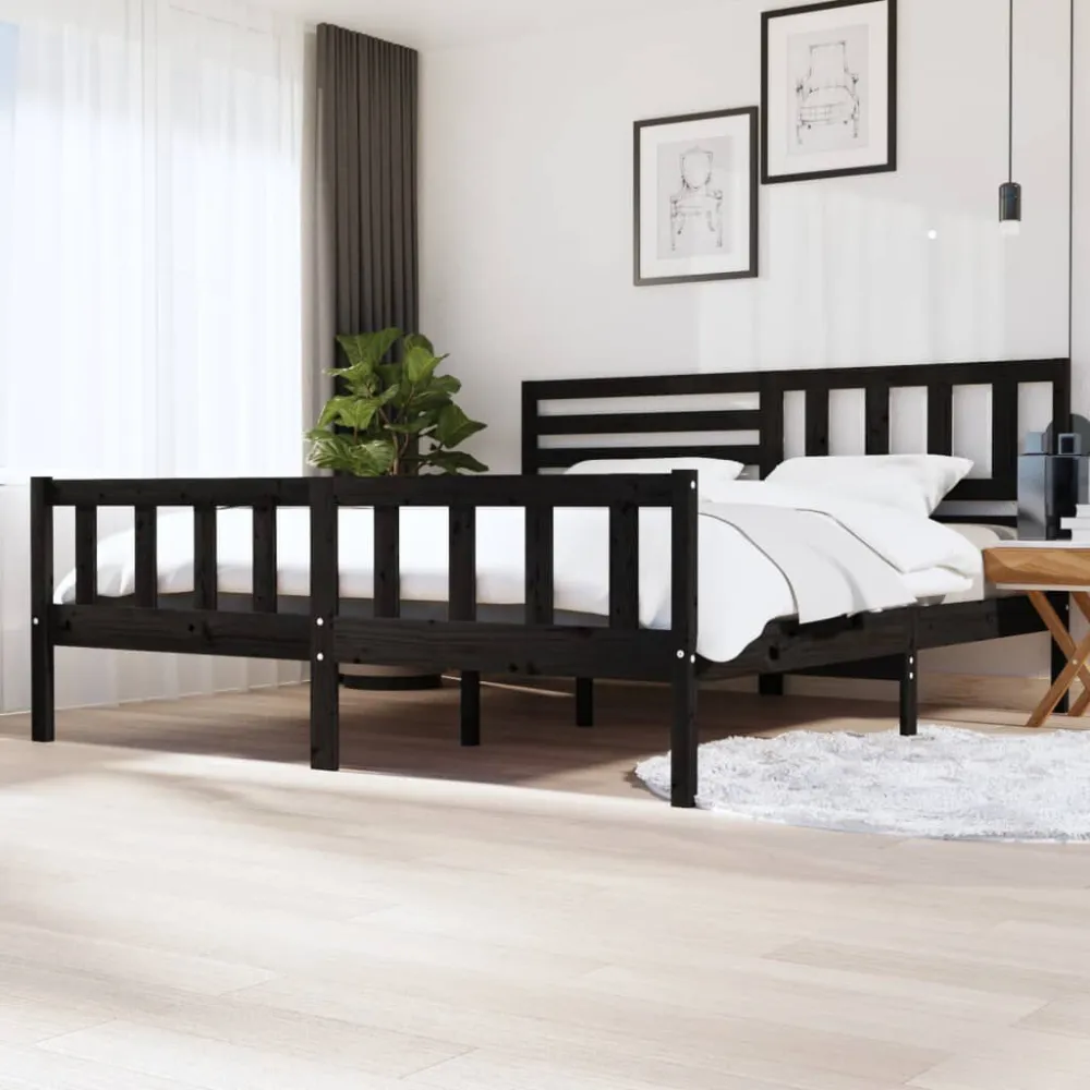 Estrutura de cama 200x200 cm madeira maciç preto