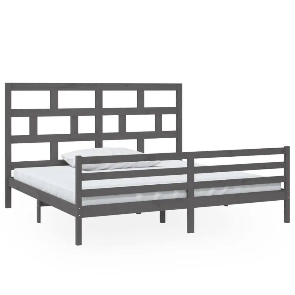 Estrutura de cama 200x200 cm madeira de pinho maciç cinzento