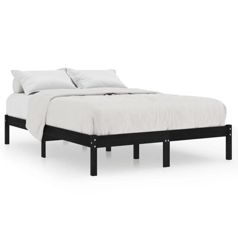 Estrutura de cama 200x200 cm madeira de pinho maciç preto