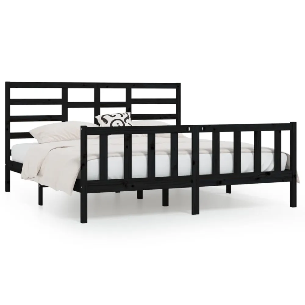Estrutura de cama 200x200 cm madeira de pinho maciç preto
