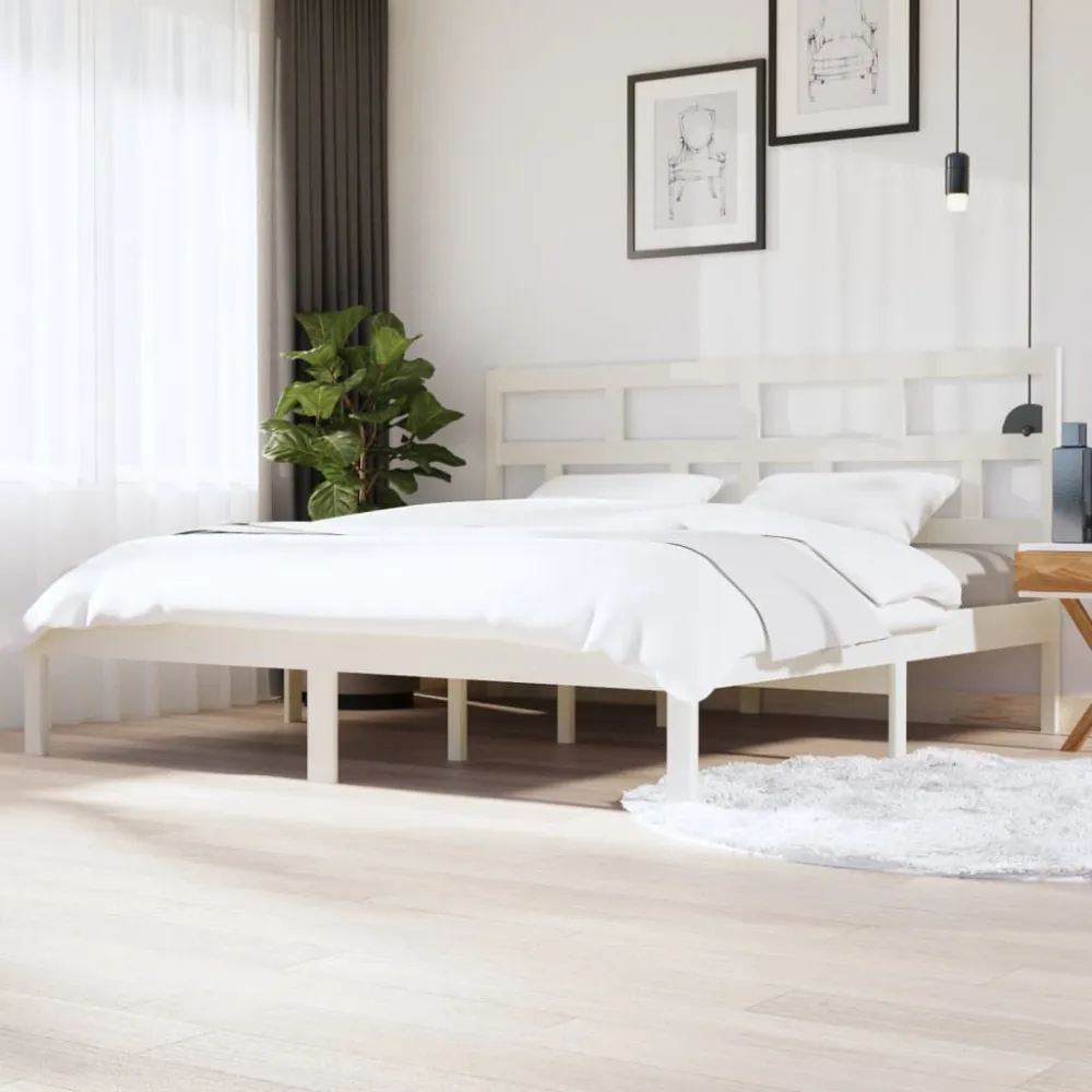 Estrutura de cama 200x200 cm madeira de pinho maciç branco