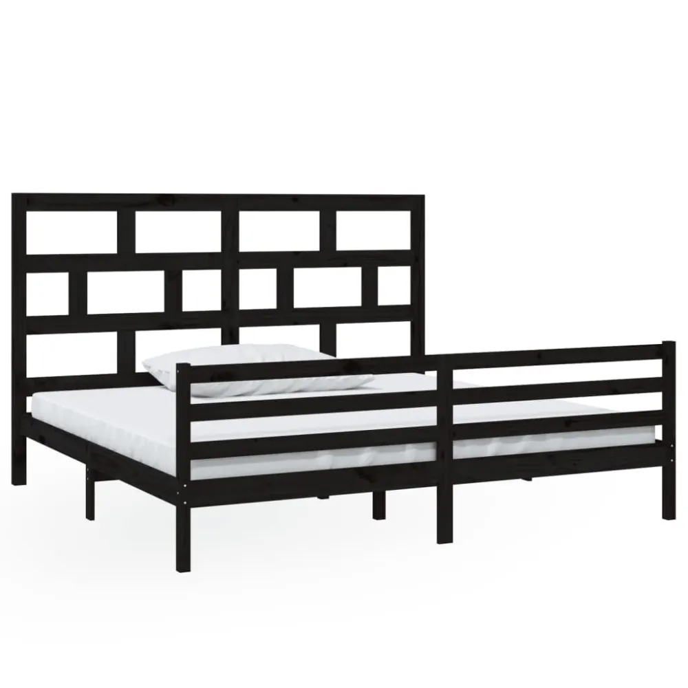 Estrutura de cama 200x200 cm madeira de pinho maciç preto