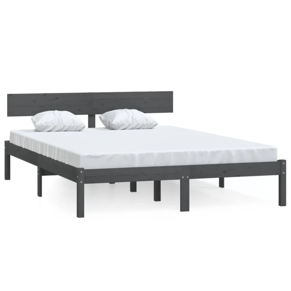 Estrutura de cama 200x200 cm pinho maciço cinzento