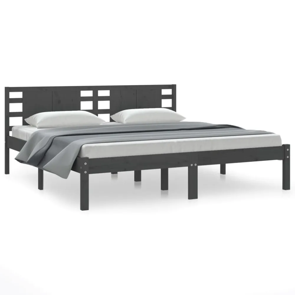 Estrutura de cama 200x200 cm pinho maciço cinzento